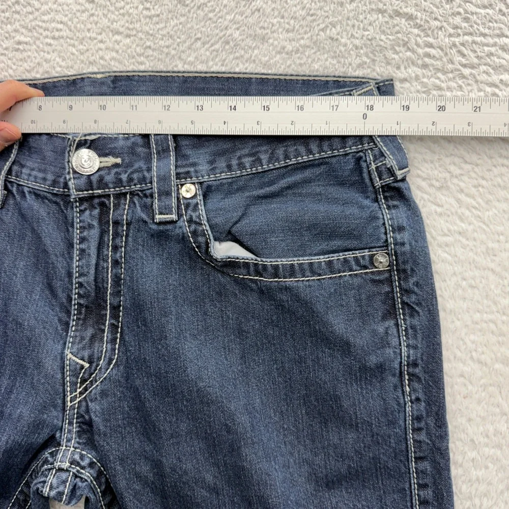 True Religion Mens Straight Leg Jeans Dark Wash White Big T Stitching 36 USA‎